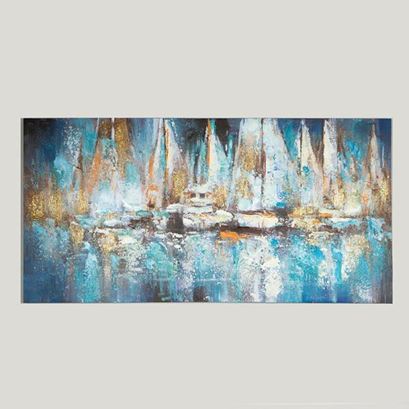 CANVAS  PAINTING, BOATS,  WHITE-BLUE-GOLD, 120x3x60cm 755-12111