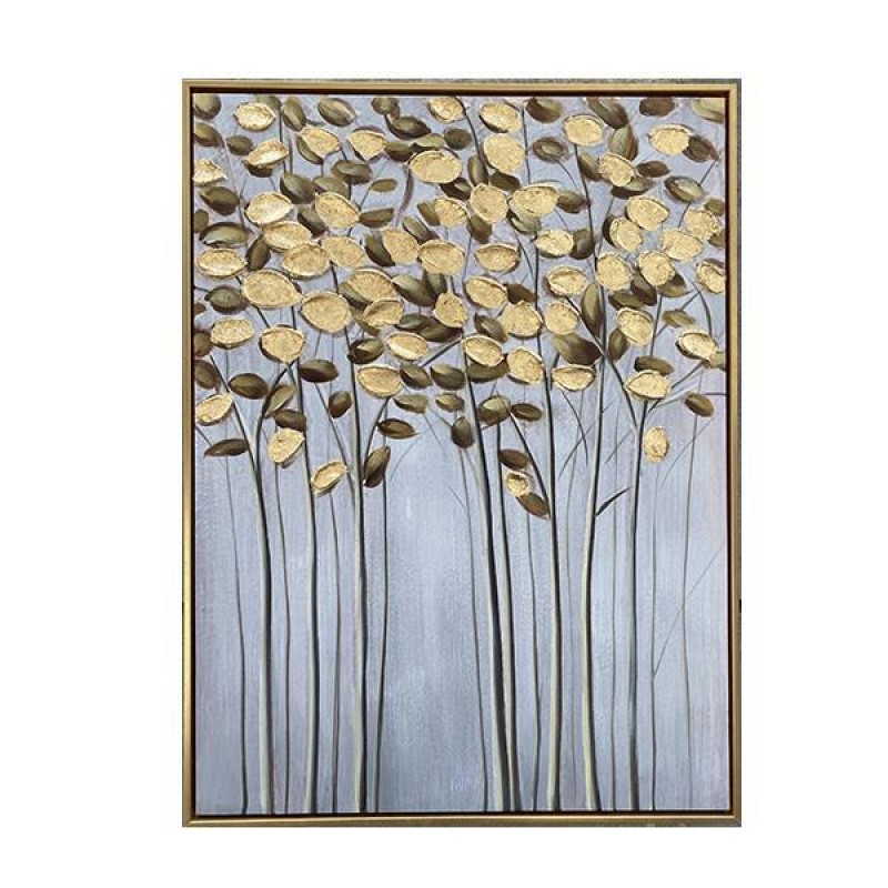 CANVAS PAINTING, BRANCHES WITH GOLD LEAVES, GREY, 60x80x3.5cm 755-12126