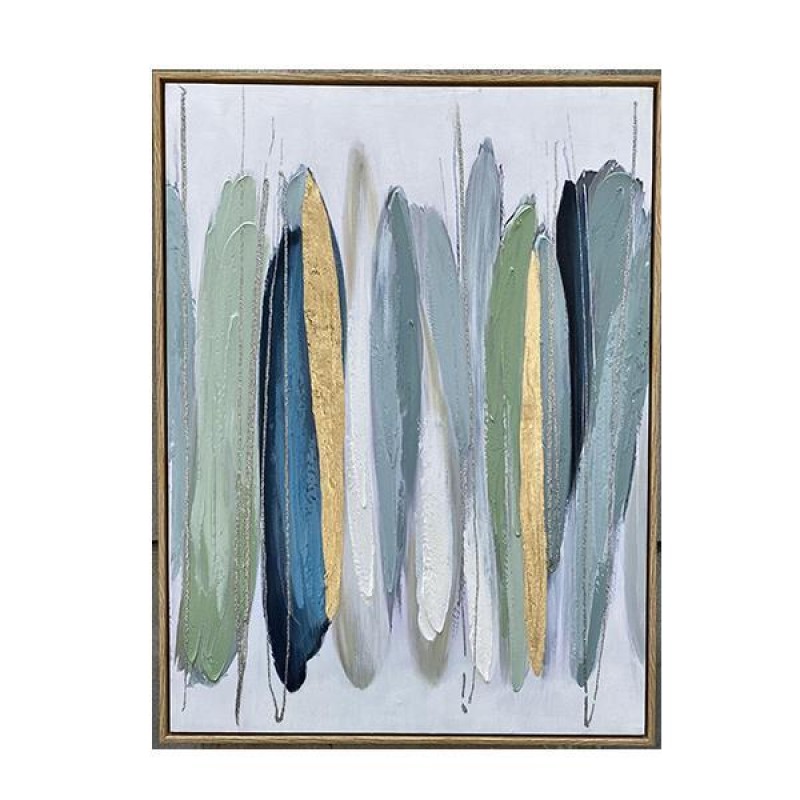 CANVAS  PAINTING, ABSTRACT ART, WHITE-GREEN-PINK-GOLD, 60x80x3.5cm 755-12128