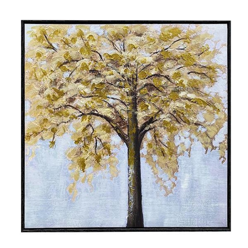 CANVAS  PAINTING, GOLD FRAME, TREE, GREY-BROWN & GOLD, 60x60x3.5cm 755-12141