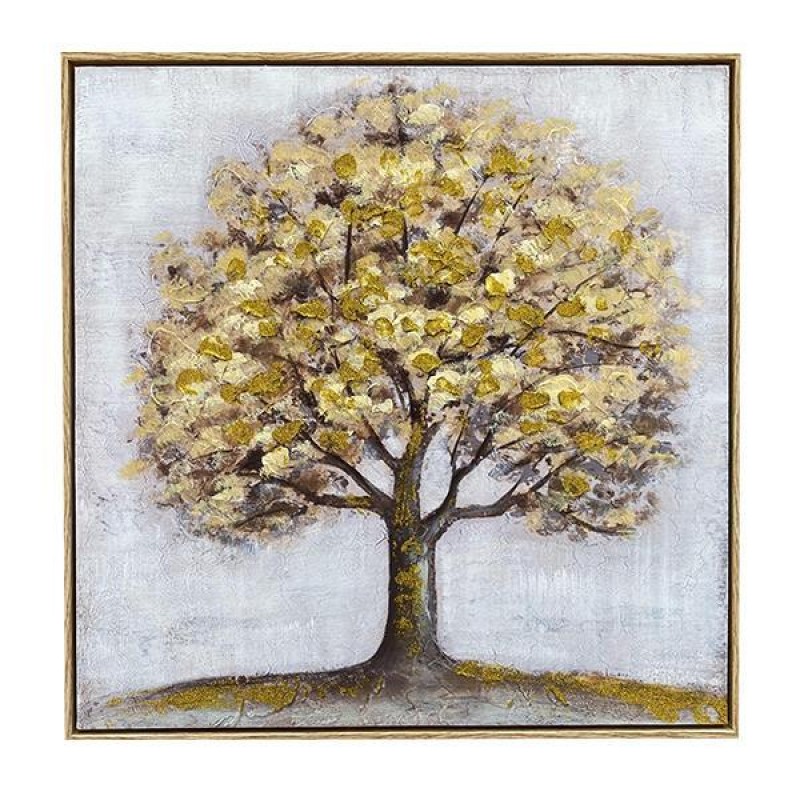 CANVAS  PAINTING,GOLD FRAME, TREE, BROWN & GOLD, 60x60x3.5cm 755-12142