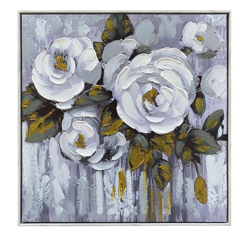 CANVAS  PAINTING,  FLOWERS, BROWN & GOLD, 60x60x3.5cm 755-12144