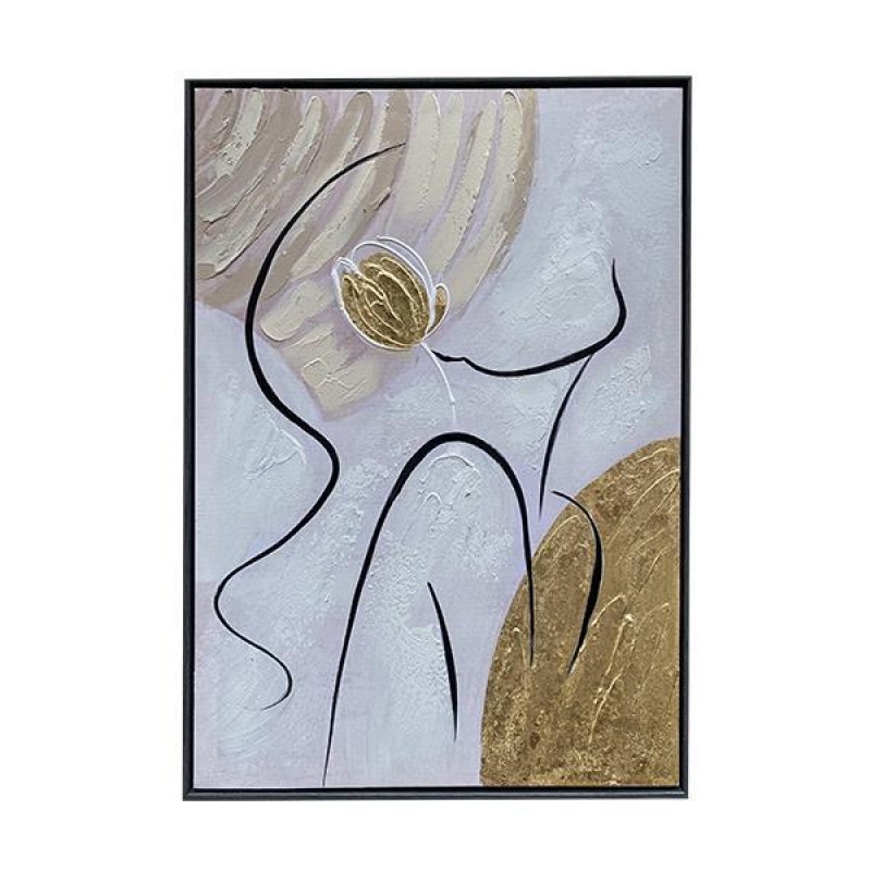 CANVAS  PAINTING, FEMALE, BEIGE-WHITE-BLACK & GOLD, 50x70x3.5cm 755-12145