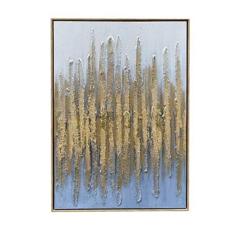 ПЛАТНО С КАРТИНА, ЗЛАТНА РАМКА, АБСТРАКТНО ИЗКУСТВО, ЗЛАТНО-СВЕТЛОСИНЬО, 50X70 СМ