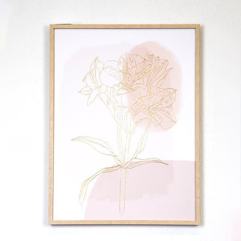 FRAMED WALLA ART,  WITH  PLASTER,  FLOWER,  SALMON-BEIGE-GOLD,45x60x2,2cm 755-12165