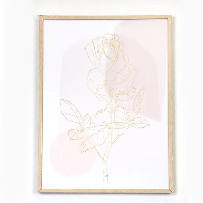 FRAMED WALL ART,  WITH  PLASTER,  FLOWER,  SALMON-BEIGE-GOLD,45x60x2,2cm 755-12166
