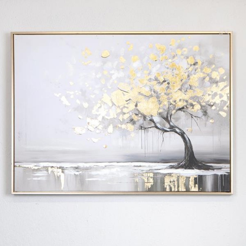 FRAMED CANVAS, HANDPAINTED, TREE, GOLD-GRE-BLACK,60x80x3cm 755-12179