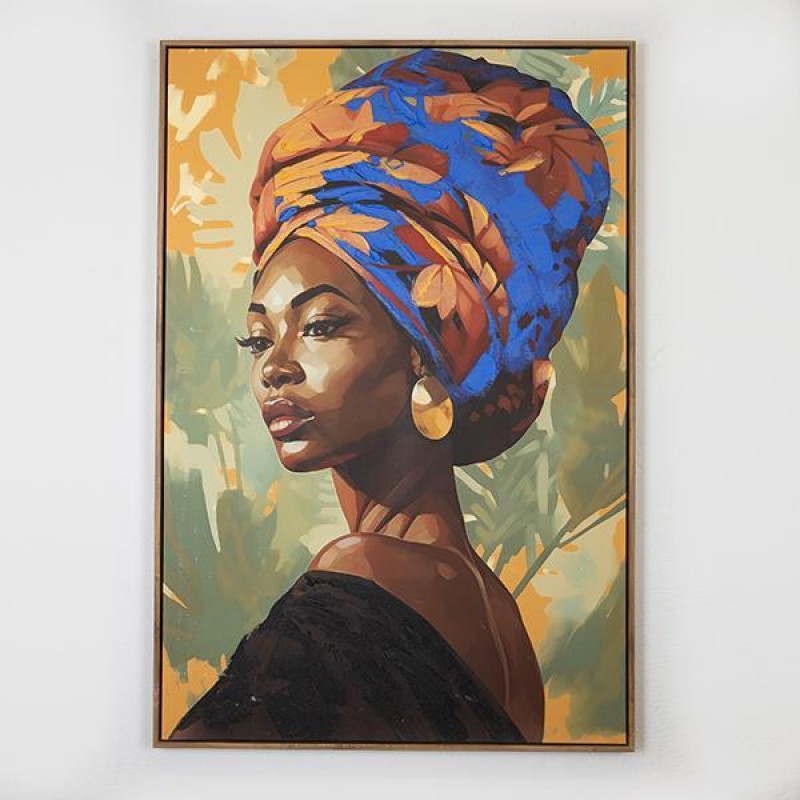 CANVAS, FEMALE IN TURBAN, BLUE & ORANGE, 82.6 x 122.6 755-12191