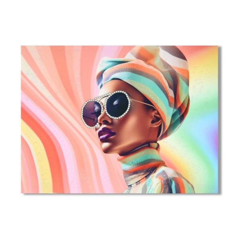 CANVAS, FEMALE WITH GLASSES, PINK-LIGHT GREEN, 60x80x2.5cm 755-12203