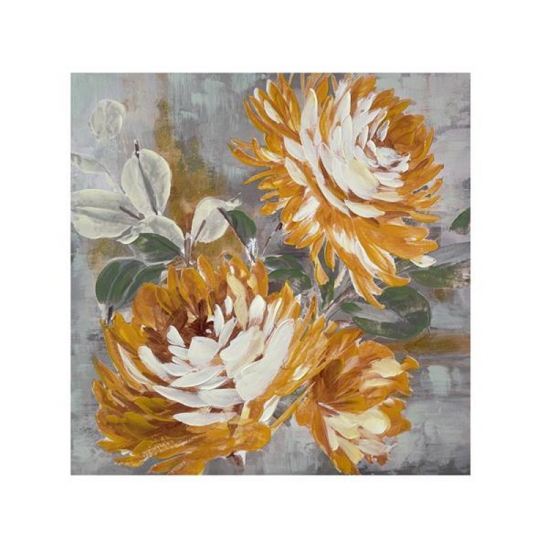 CANVAS PICTURE, FLOWER, WHITE & GREY & ORANGE, 100x100x3.5cm 755-12224