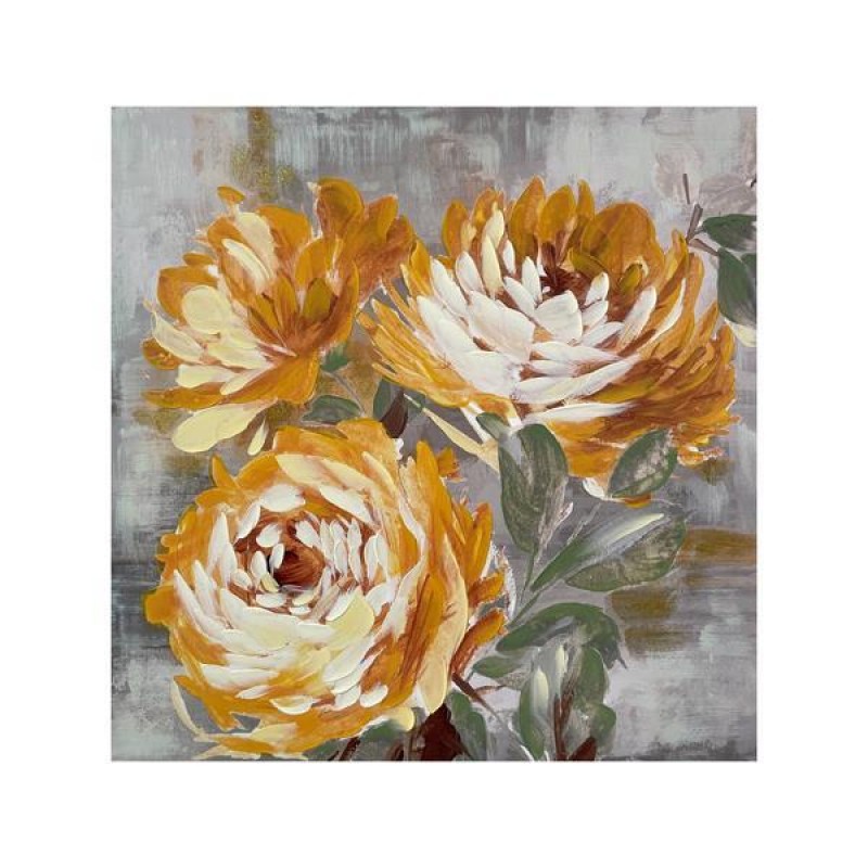 CANVAS PICTURE, FLOWER, WHITE & GREY & ORANGE, 100x100x3.5cm 755-12225