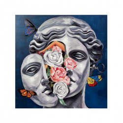 CANVAS PICTURE, FACE WITH FLOWERS, WHITE & BLUE & GREY, 100x100x3.5cm 755-12228 CANVAS PICTURE, FACE WITH FLOWERS, WHITE & BLUE & GREY, 100x100x3.5cm 755-12228