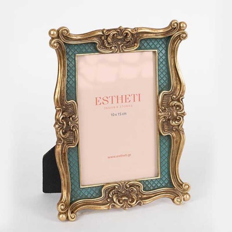 TABLE PHOTO FRAME(10X15),  POLYRESIN, GOLD-GREEN, 16x2.5x21cm 756-12058