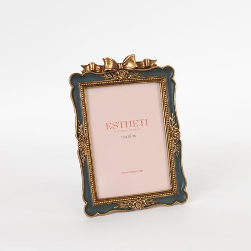TABLE PHOTO FRAME(10Χ15),  POLYRESIN,  GREEN-GOLD, 14Χ2Χ21cm 756-12067