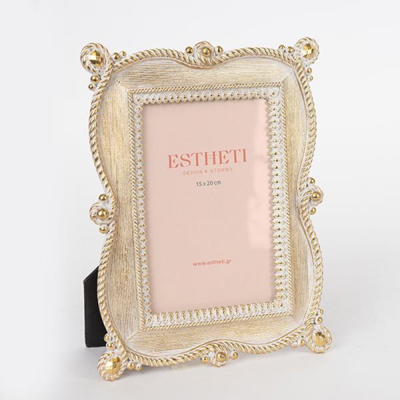 TABLE PHOTO FRAME(15X20), POLYRESIN, GOLD-WHITE,  21.5x1.5x26.5cm 756-12090