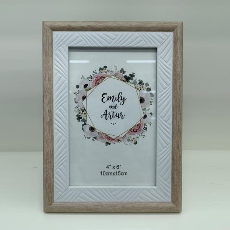 TABLE PHOTO FRAME, PLASTIC, WHITE-LIGHT BROWN, 10x15cm 756-12121