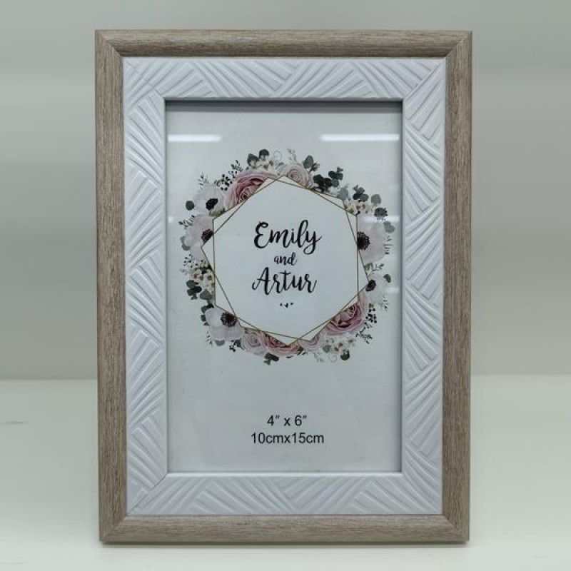 TABLE PHOTO FRAME, PLASTIC, WHITE-LIGHT BROWN, 13x18cm 756-12122