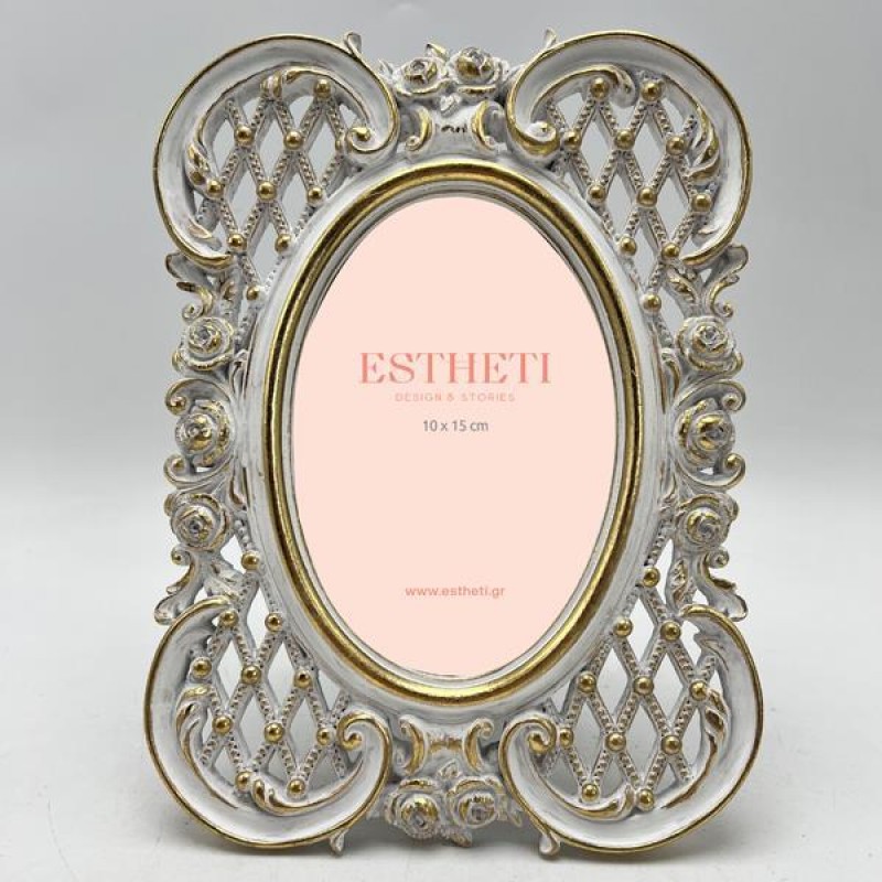 TABLE PHOTO FRAME (10x15), POLYRESIN, WHITE-GOLD, 17x2x23.5cm 756-12173