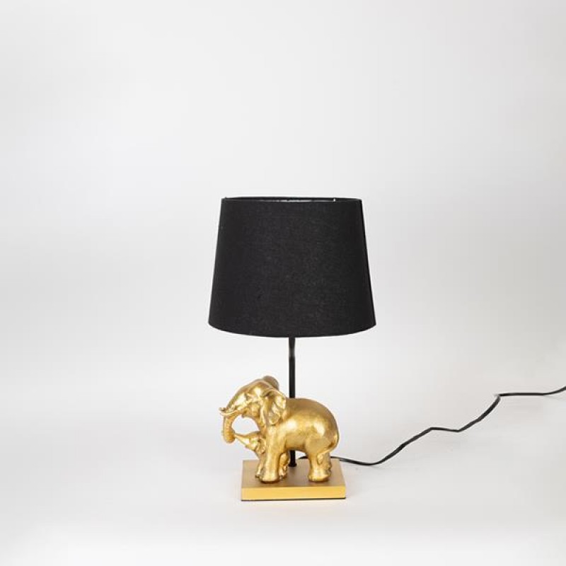 TABLE LAMP,  ELEPHANT, WITH BLACK SHADE, POLYRESIN, GOLD-BLACK, 19x15x43cm 757-10012