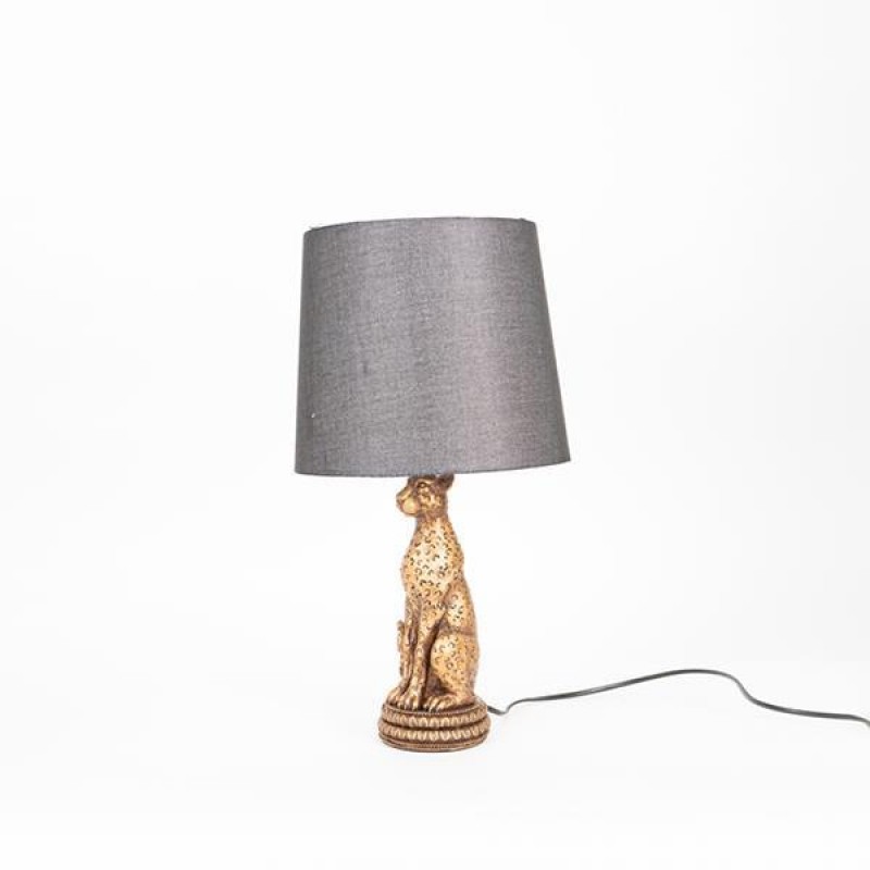 TABLE LAMP,LEOPARD, WITH BLACK SHADE, POLYRESIN-METAL, GOLD-BLACK, 10x48,5cm 757-10014