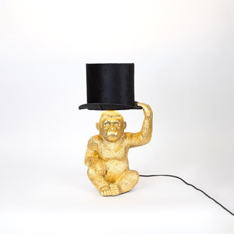 TABLE LAMP, GORILA, WITH BLACK SHADE, POLYRESIN-METAL, GOLD-BLACK, 10x48,5cm 757-10015