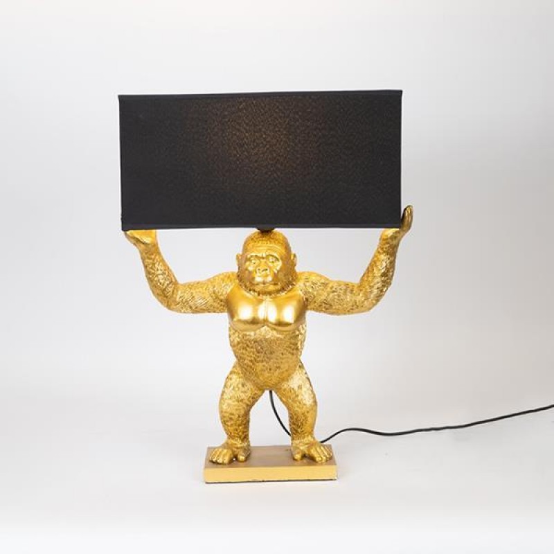 TABLE LAMP, GORILA, WITH BLACK SHADE, POLYRESIN, GOLD-BLACK, 41x20x56cm 757-10017