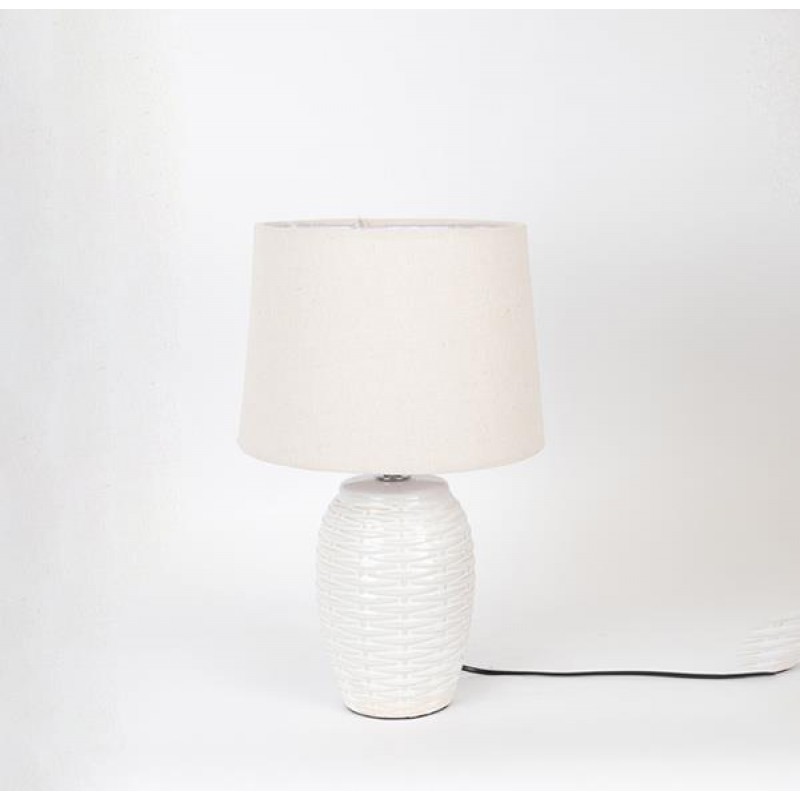 TABLE LAMP, WITH WHITE SHADE, CERAMIC, WHITE, 17.5x50cm 757-10021