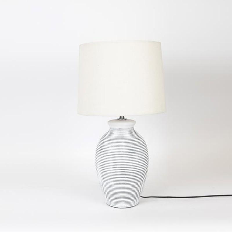 TABLE LAMP, WITH  ECRU SHADE,  CERAMIC,  WHITE, 18x52cm 757-10024