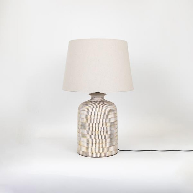 TABLE LAMP, WITH LINEN  SHADE, CERAMIC, ECRU- LIGHT BROWN,  22x59cm 757-10033