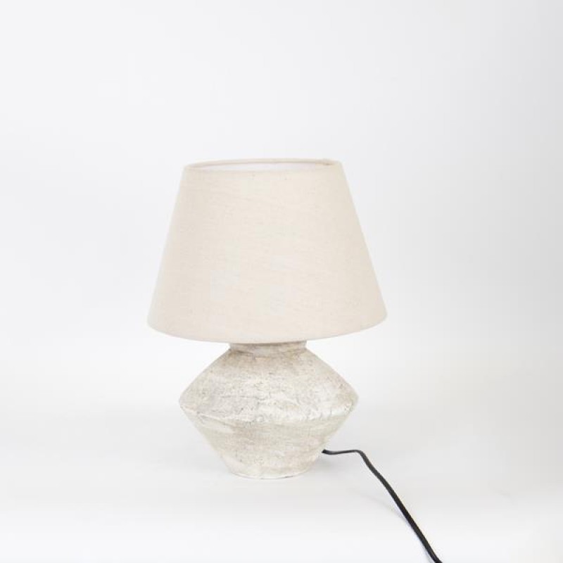 TABLE LAMP, WITH LINEN  SHADE, METAL- CERAMIC, WHITE- NATURAL, 20x39,5cm 757-10034