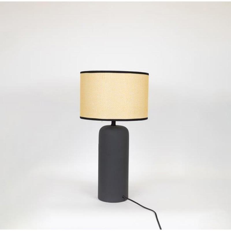 TABLE LAMP, WITH LINEN  SHADE, METAL- CERAMIC, BLACK-WHITE- DARK  BEIGE, 13.5x56cm 757-10037