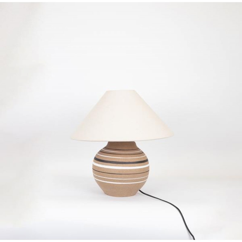 TABLE LAMP, WITH LINEN  SHADE AND MULTICOLOUR BASE, METAL- CERAMIC, BLACK-WHITE- BROWN,  ECRU, 25x48.5cm 757-10038