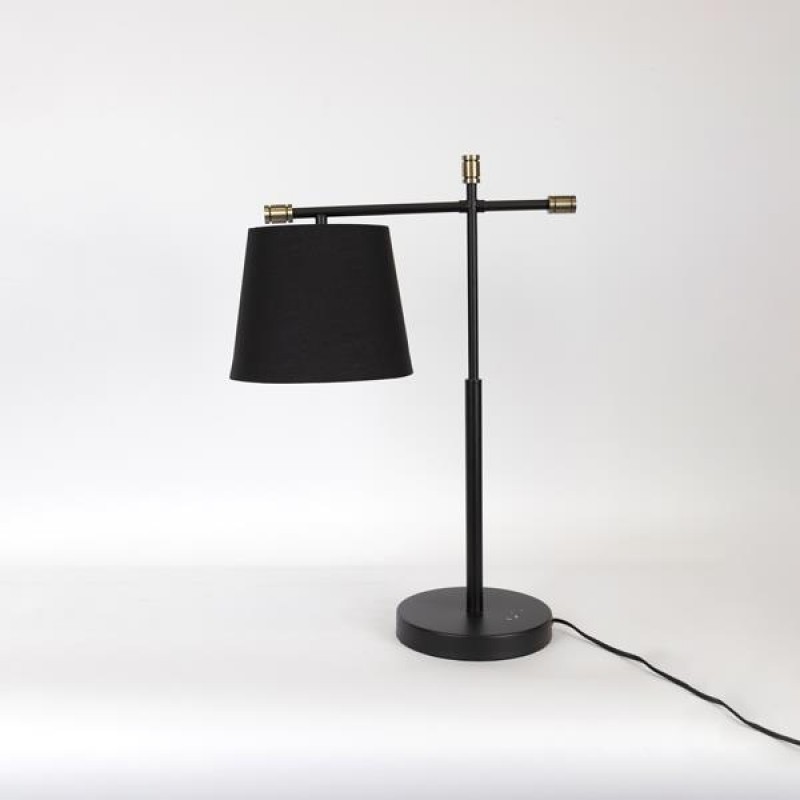 TABLE LAMP,  WITH  BLACK  TC SHADE, METAL- TC FABRIC, BLACK- ANTIQUE BRASS, 18x54,5cm 757-10042