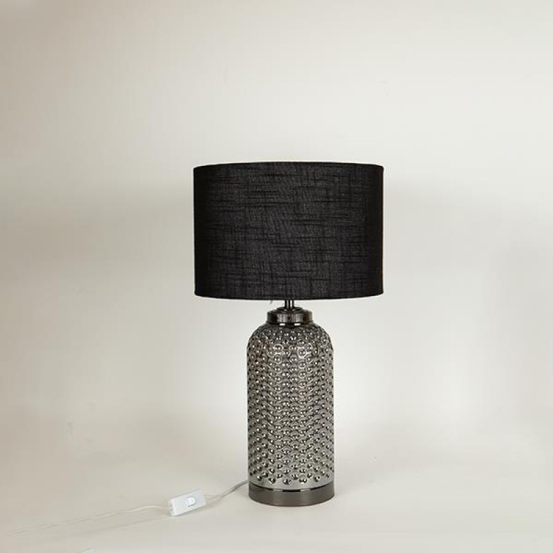 TABLE LAMP, WITH  LINEN  SHADE, METAL-GLASS, SILVER- BLACK, 53x30cm 757-10048