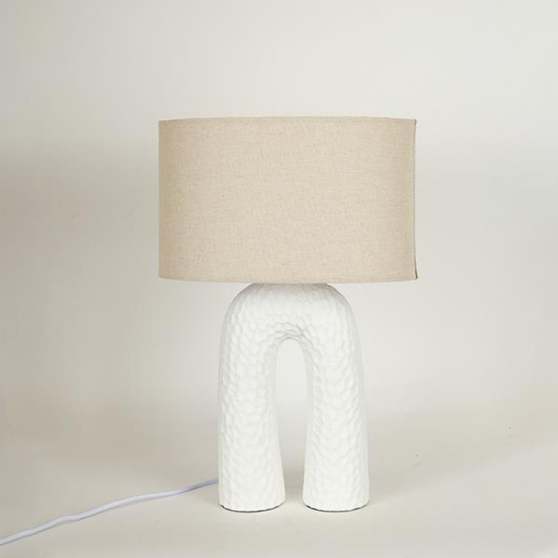 TABLE LAMP, WITH  LINEN  SHADE, CERAMIC, PETAL SHAPE, WHITE- BEIGE, 45x20cm 757-10059