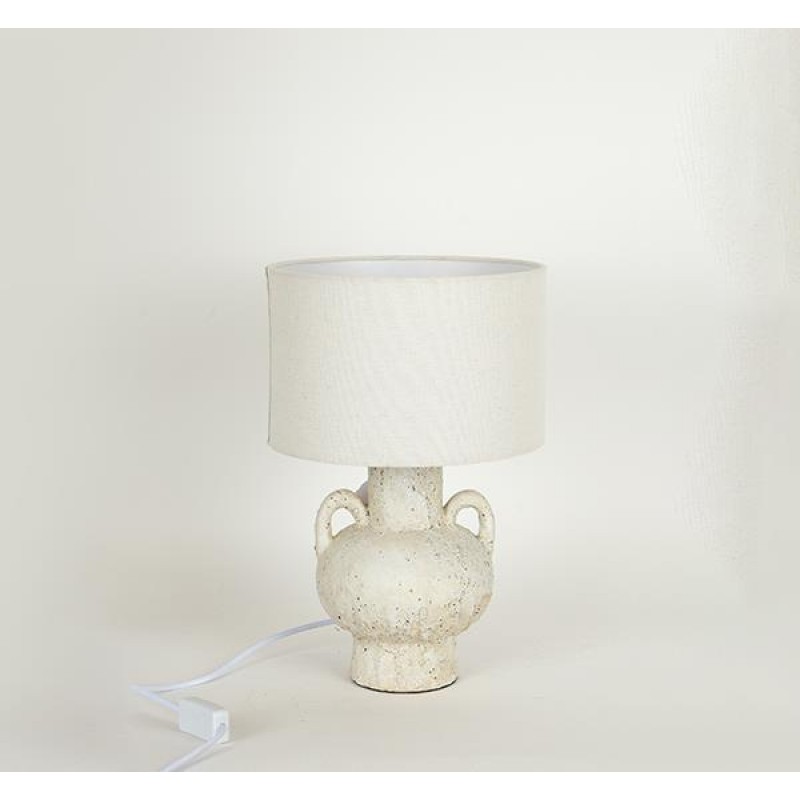 TABLE LAMP, WITH  LINEN  SHADE, ANTIQUE CERAMIC, JUG SHAPE, ECRU- BEIGE, 38x25cm 757-10061
