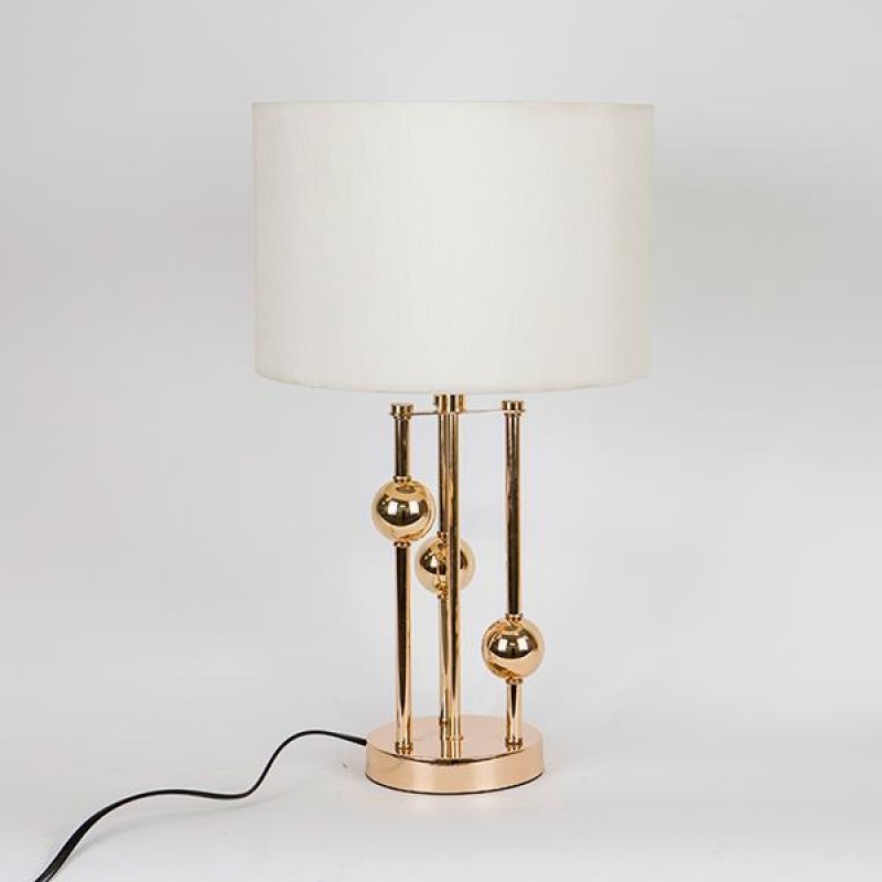 TABLE LAMP,  WITH  LINEN SHADE,  METAL,  GOLD-BEIGE, 30x52.5cm 757-10067