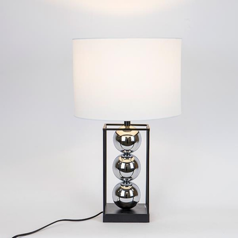 TABLE LAMP,  WITH LINEN SHADE AND BLACK BALLS,  METAL, GOLD-BLACK,40x69cm 757-10068