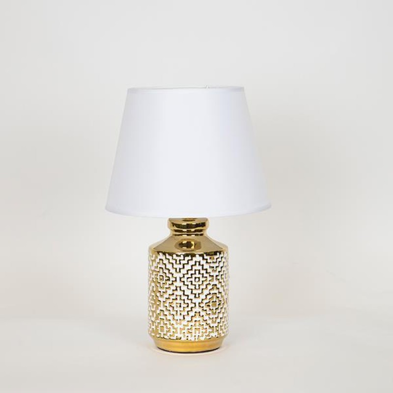 TABLE LAMP, WITH  LINEN  SHADE, CERAMIC, WHITE-GOLD, 23x23x36cm 757-10100