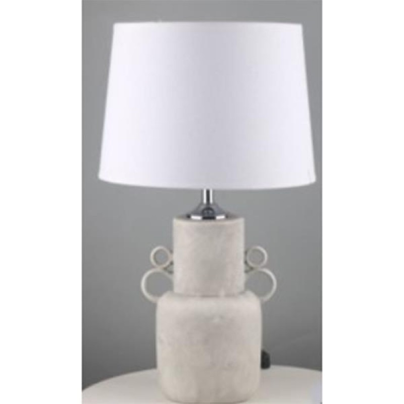 TABLE LAMP, WITH  LINEN  SHADE, CERAMIC, WHITE- ECRU, 22x22x41cm 757-10107