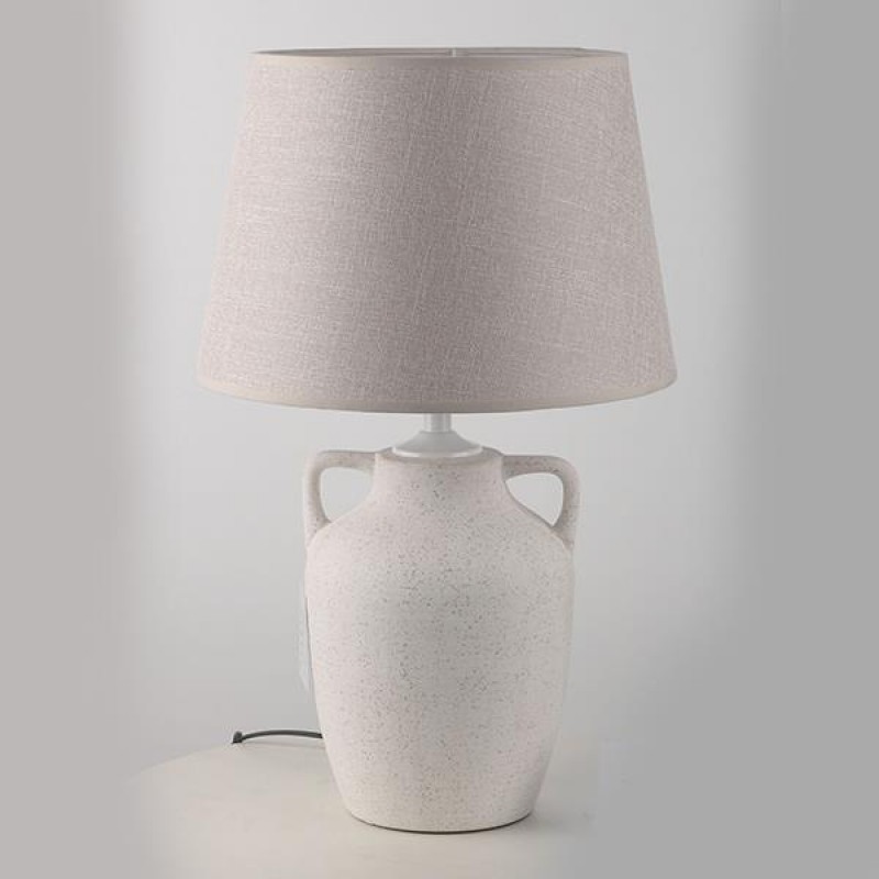 TABLE LAMP, WITH  LINEN  SHADE, CERAMIC, ECRU-WHITE,  19.5x19.5x32cm 757-10110