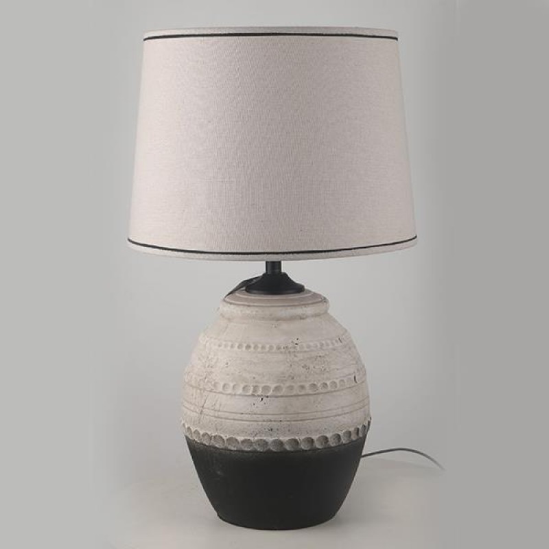 TABLE LAMP, WITH  LINEN  SHADE, CERAMIC, WHITE-GOLD, 25x25x40cm 757-10114