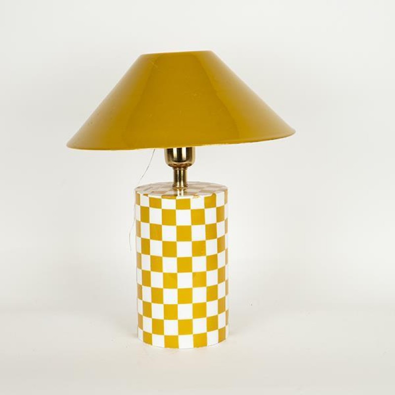 TABLE LAMP, METAL, ENAMEL SHADE, YELLOW-WHITE, 31x31x39cm 757-10115