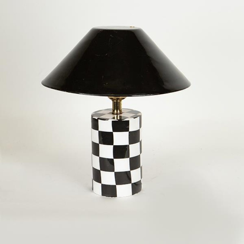 TABLE LAMP, METAL, ENAMEL SHADE, RED-WHITE, 29,5x29,5x33cm 757-10116