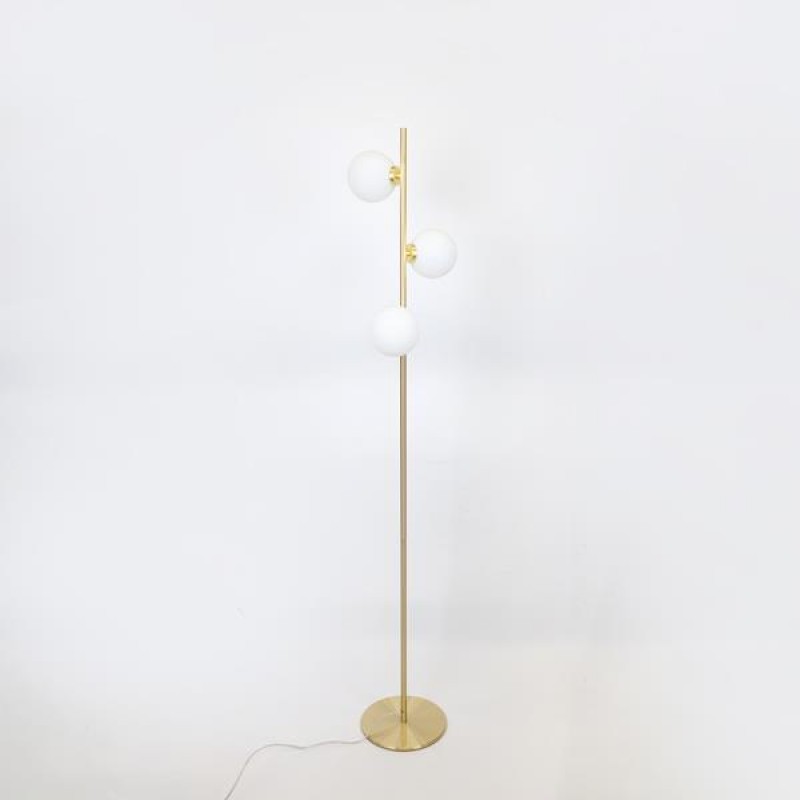 FLOOR LAMP, METAL-WHITE GLASS, WHITE-GOLD, 25x152cm 757-11014