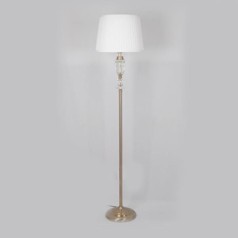 FLOOR LAMP, WITH  LINEN SHADE, METAL- GLASS, GOLD-WHITE, 40x165cm 757-11020