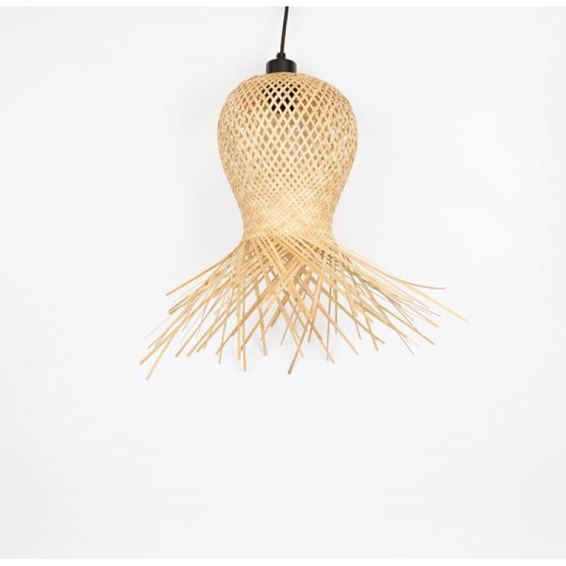 PENDANT LAMP,  WITH  BAMBOO SHADE, METAL-ΒΑΜΒΟΟ,  BLACK-NATURAL, 120 cm SHADE:40x20cm 757-12016