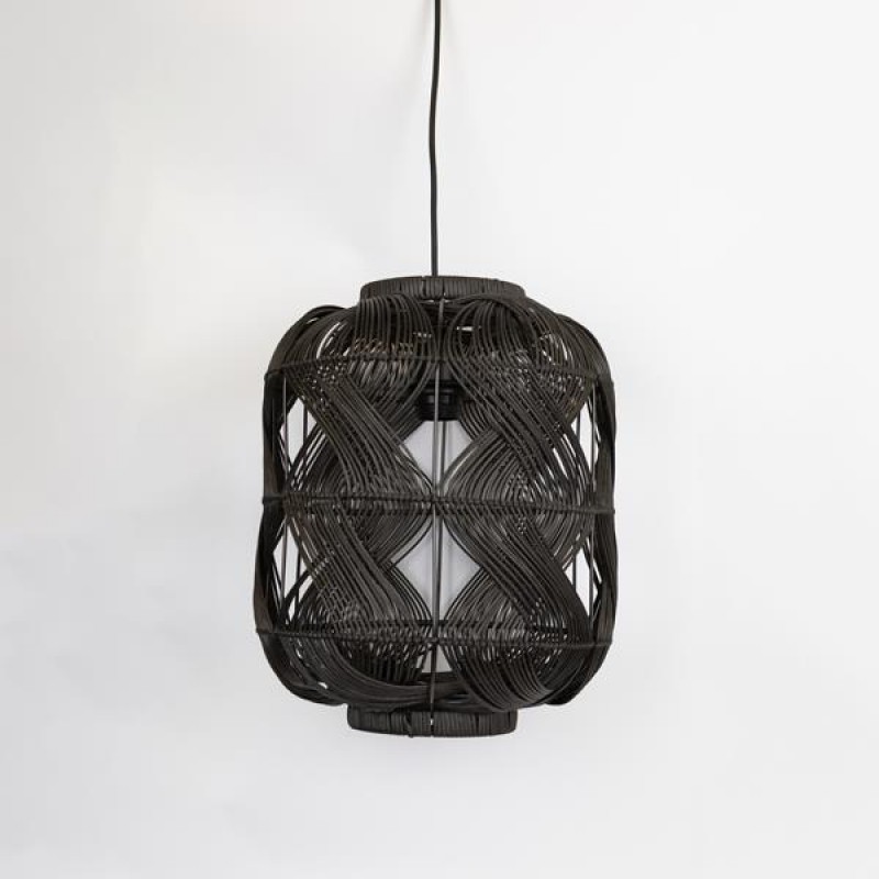 PENDANT LAMP,  WITH RATTAN SHADE, METAL-RATTAN,  BLACK, 120 cm SHADE:29.5x38cm 757-12018