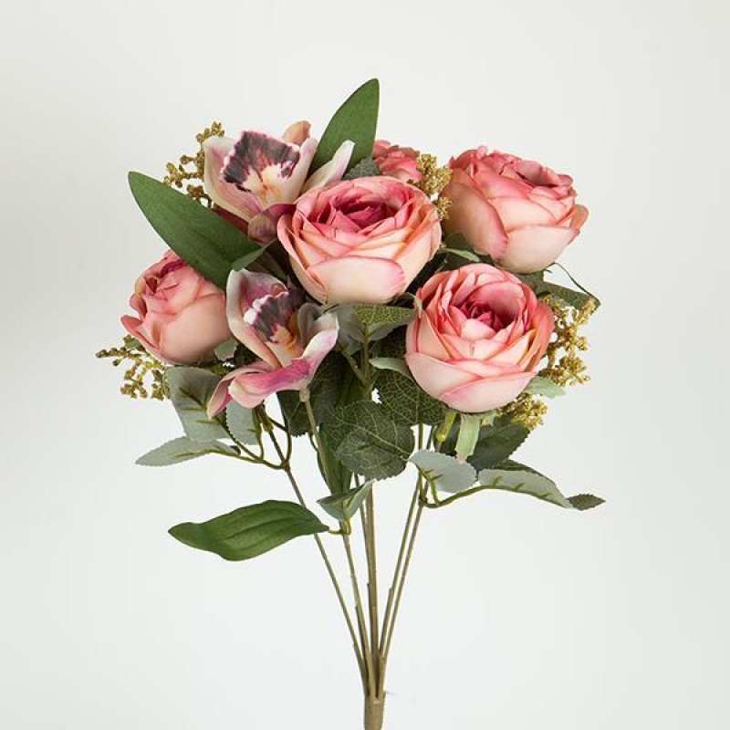 ROSE-ORCHID BOUQUET, PINK- CREAM, 43cm 758-10022