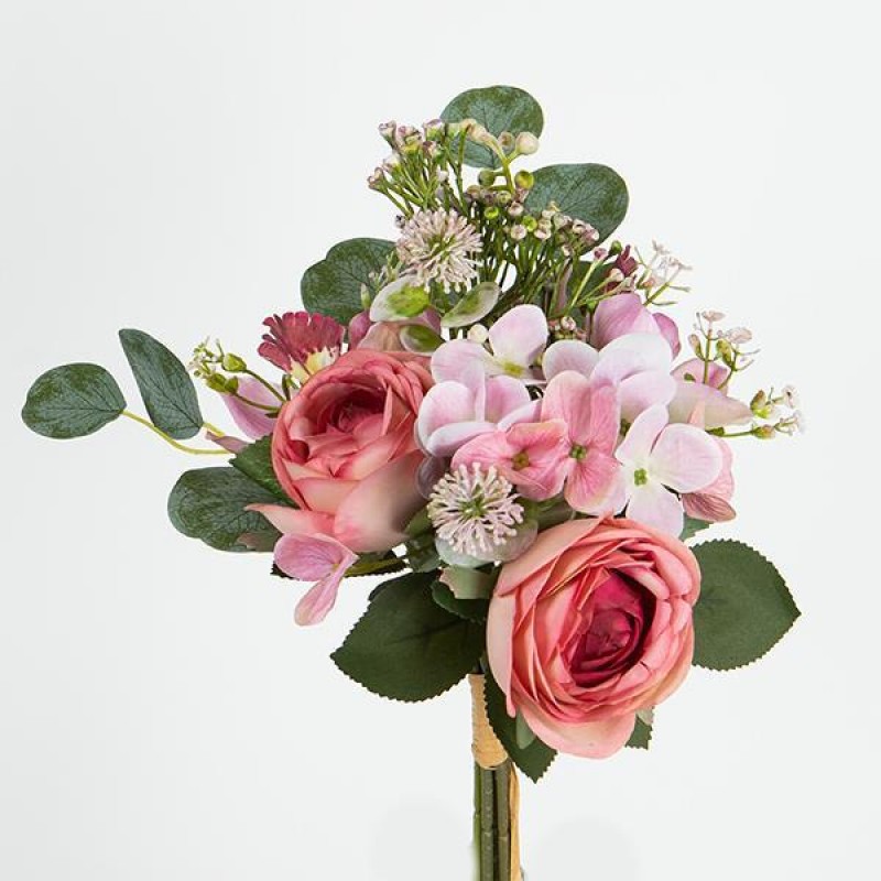 ROSE-ORCHID- EUCALYPTUS BOUQUET, PINK- CREAM, 39cm 758-10024